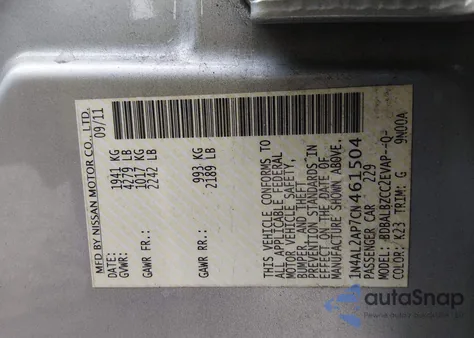 2012 Nissan Altima 2.5 S from USA, damaged, VIN 1N4AL2AP7CN461504